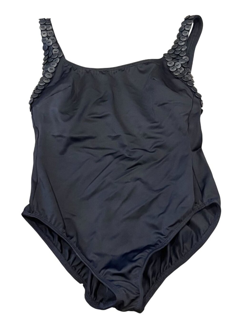 MAGIC SUIT Vintage Black One Piece Swim Suit Button Trim Union Made Women Sz 12